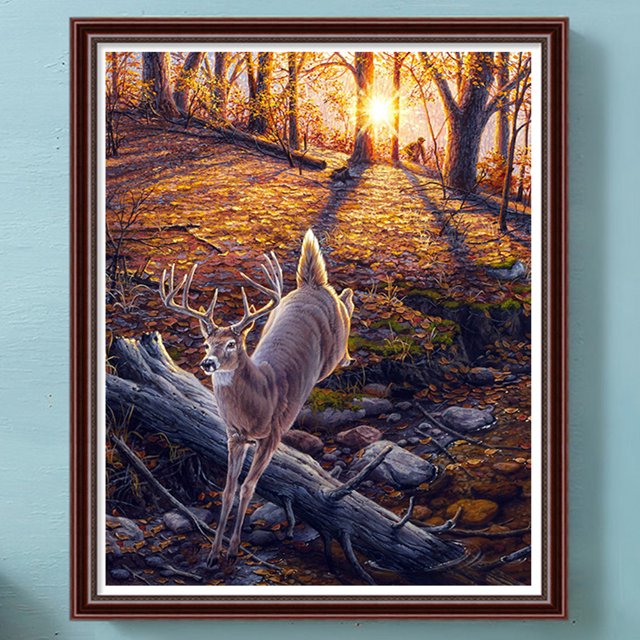 Cuadros Decorativos Kit de pintura por números DIY ciervo mano aceite arte imagen artesanía hogar pared decoración (H1584) Wdftyju embutido en tela
