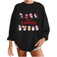 thumbnail image 1 of Pompotops Automne et Hiver Femmes Pull Imprimé de Noël Col Rond Manches Longues Blouse Unie Hauts Chandails en Molleton, 1 of 5