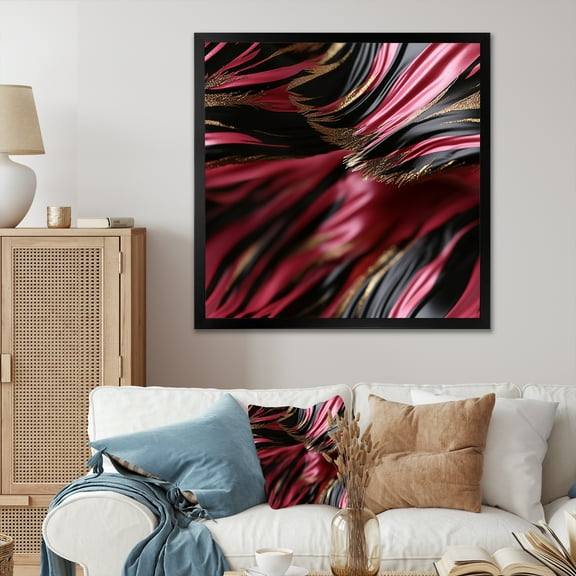 Designart "Pink and Black Zebra Fractal I" Abstract Framed Wall Art Decor - Modern Pink Abstract Modern Other Hallway Framed Wall Art Decor