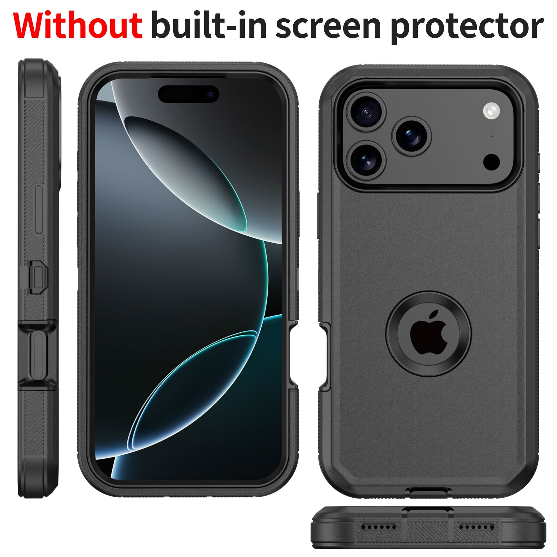 Misty for iPhone 17 Pro Max Case Military Grade Heavy Duty Protection 3 in 1 Shockproof Durable Detachable iPhone 17 Pro Max 6.9 inch 2025 Phone - Black