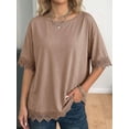 thumbnail image 6 of Women'S Summer Tops Oversized Short Sleeve Shirts Casual Loose Lace Patchwork T-Shirt Outfits Khaki S, 6 of 7