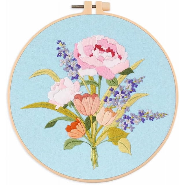 Yazoeia Beginner Embroidery Kits, Embroidery Starter Kits with Flower Bouquet Patterns, Embroidery Materials Clothes Colored Threads Needles Hoops Instructions S132 One size CJC912-149207