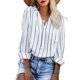 thumbnail image 1 of Camisa a rayas con cuello en V para mujer, manga larga, holgada, informal, ajustable, cómoda, para uso diario, fecha, vacaciones, trabajo, blanco XL, 1 of 5