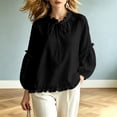 thumbnail image 3 of Lenpel Womens Fall Tops Casual Crew Neck Balloon Long Sleeve Blouses Oversized Fashion Ruffle Trim Tie Front Shirts, 3 of 4