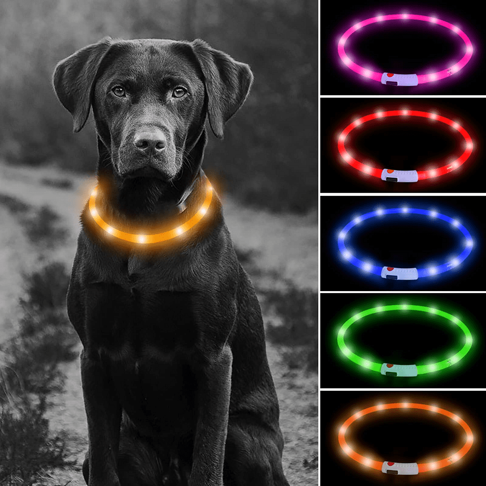 MELERIO Dog Flashing Light Up Collar Life Waterproof Rechargeable Safety Adjustable Pets Collar Increased Visibility Super Bright for Small Medium Large Dog