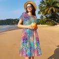 thumbnail image 4 of Balery blue pink colorful cracked texture Vestidos sueltos de manga corta para mujer, vestidos de verano 2025, vestidos casuales de corte A con vuelo., 4 of 6