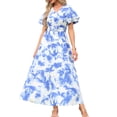 thumbnail image 2 of INSPIRE CHIC Summer Floral Maxi Dresses for Women's Short Sleeve Belted Flowy Beach Vacation Long Dress XS Blue, 2 of 6