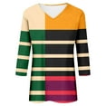 thumbnail image 5 of ZQUUVOU Women's T-Shirt Print Stripe V Neck 3/4 Sleeve Blouse E-Yellow (L), 5 of 5