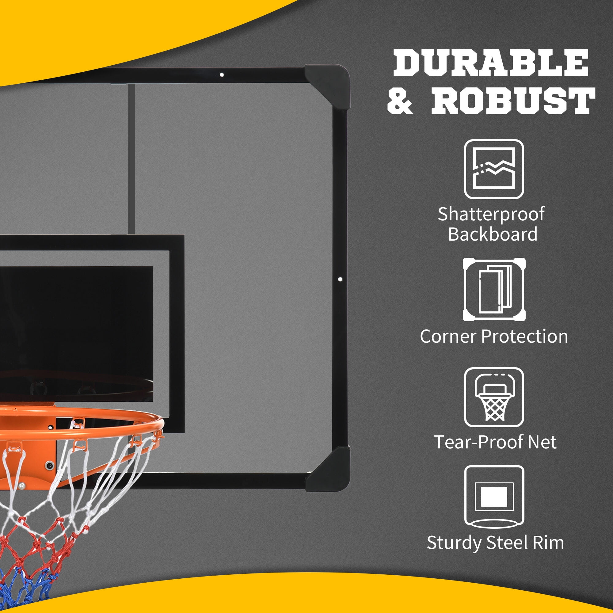 Basketball Hoop Soozier Wall Mounted Basketball Hoop with 45" x 29" Shatter Proof Backboard, Durable Rim and All-Weather Net for Indoor and Outdoor Use,Basketball Goal