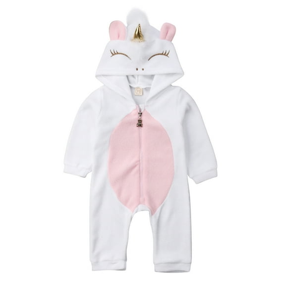 Dewadbow Newborn Baby Girl 3D Unicorn Flannel Romper Jumpsuit Bodysuit Outfit Clothes