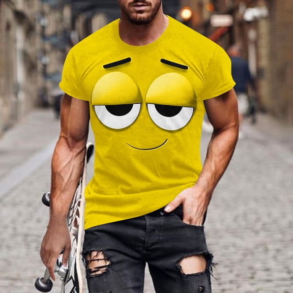 Xdegoge Funny T Shirts for Men Playful Cartoon Print Shirt Classic Short Sleeve Crew Neck Top Casual Loose Beach Vacation Outfits Soft Plus Size Tops