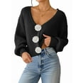 thumbnail image 3 of Chic 3D Flower Crop Cardigan Sweaters for Female Fall Loose Open Front Long Sleeve Knitted Cozy Outerwear Black S, 3 of 9
