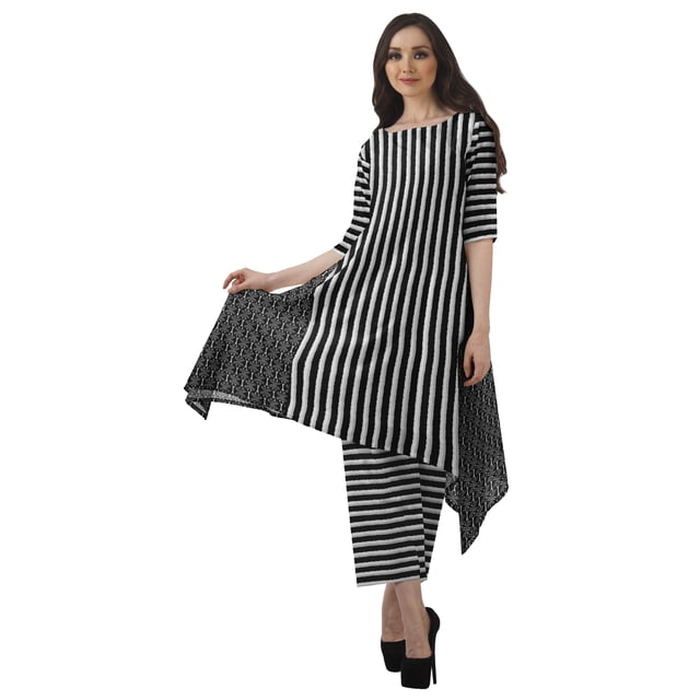 Moomaya Ensemble Kurti Asymétrique Imprimé pour Femme Grande Taille, Chanderi en Coton, 1 Unité