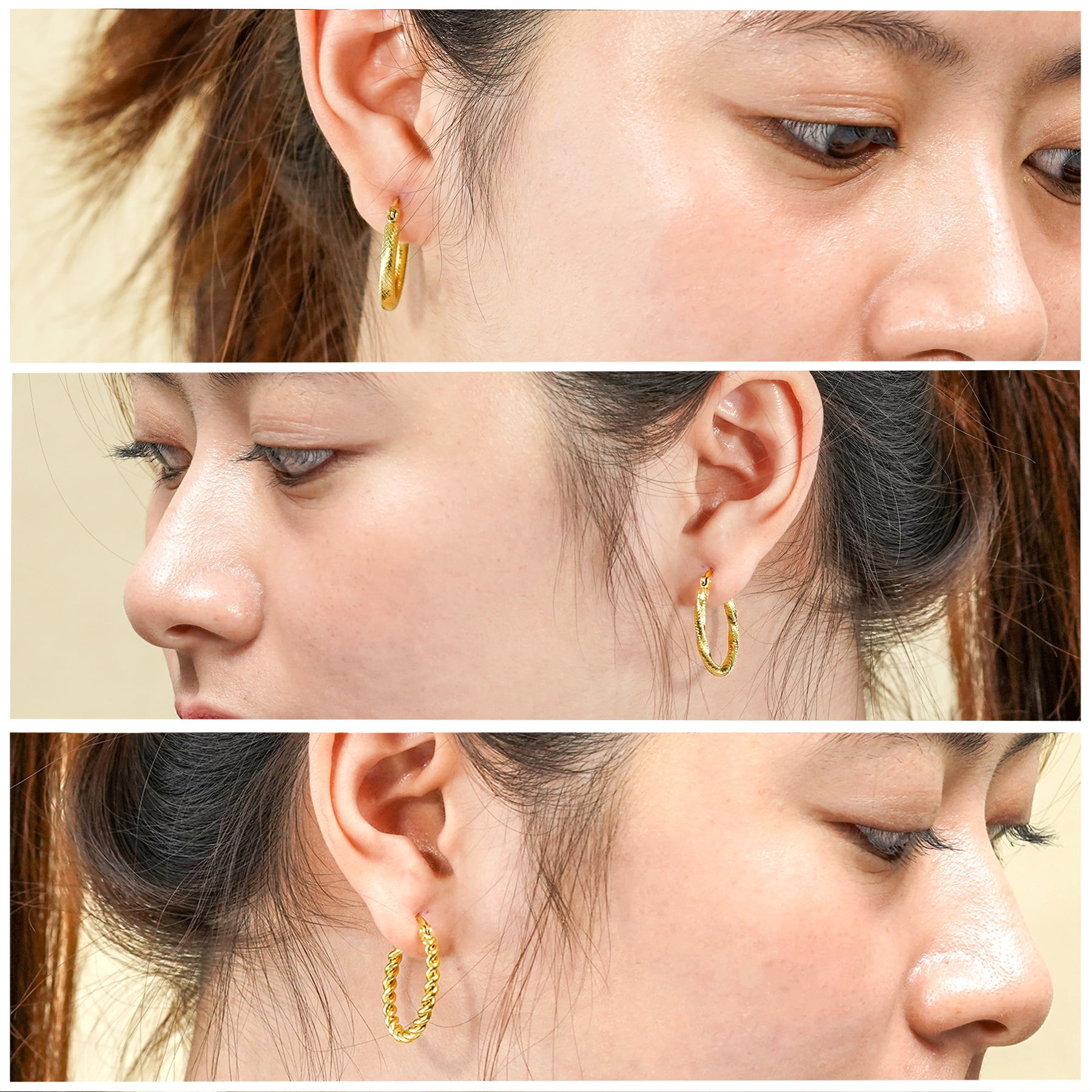 JeenMata 3 pcs Textured and Twisted Hoop Earring Set in JeenMata 3 pcs Textured and Twisted Hoop Earring Set in