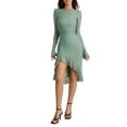 thumbnail image 3 of Yunliwuli Women's Summer Fitted Midi Dress Green Long Sleeve Irregular Ruffle Hem Mesh Party Dress, 3 of 10