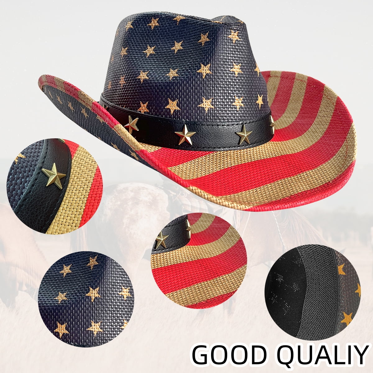 5538 American Flag Hat, Usa Western Cowboy Hat On July 4th, Straw Cowboy Straw Hat | American Flag – Soul of Adventure main image 3