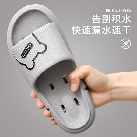 

Summer Women Men s Slippers Indoor Thick Flat Non-slip Soft Couple Cartoon Leaking Bath Flip Flops Beach Sandals Ladies Shoes