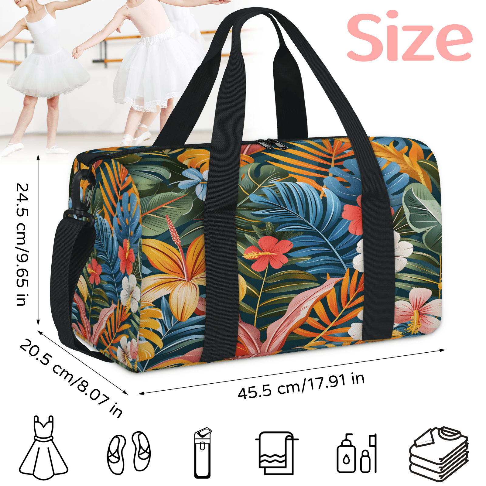Herdesigns Tropical Plant Leaf Gym Bag for Women, Duffle Bag for Travel Sport, Palm Leaves Lightweight Waterproof Carry on Weekender Dance Yoga Workout Bags
