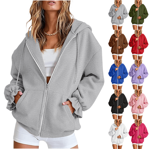 Jopfuhed Womens Zip Up Hoodie Floral Long Sleeve Oversized Fleece Sweatshirt Jacket with Pockets Trendy 2026 Fall Winter Casual Hooded Jackets,Sizes S-2XL