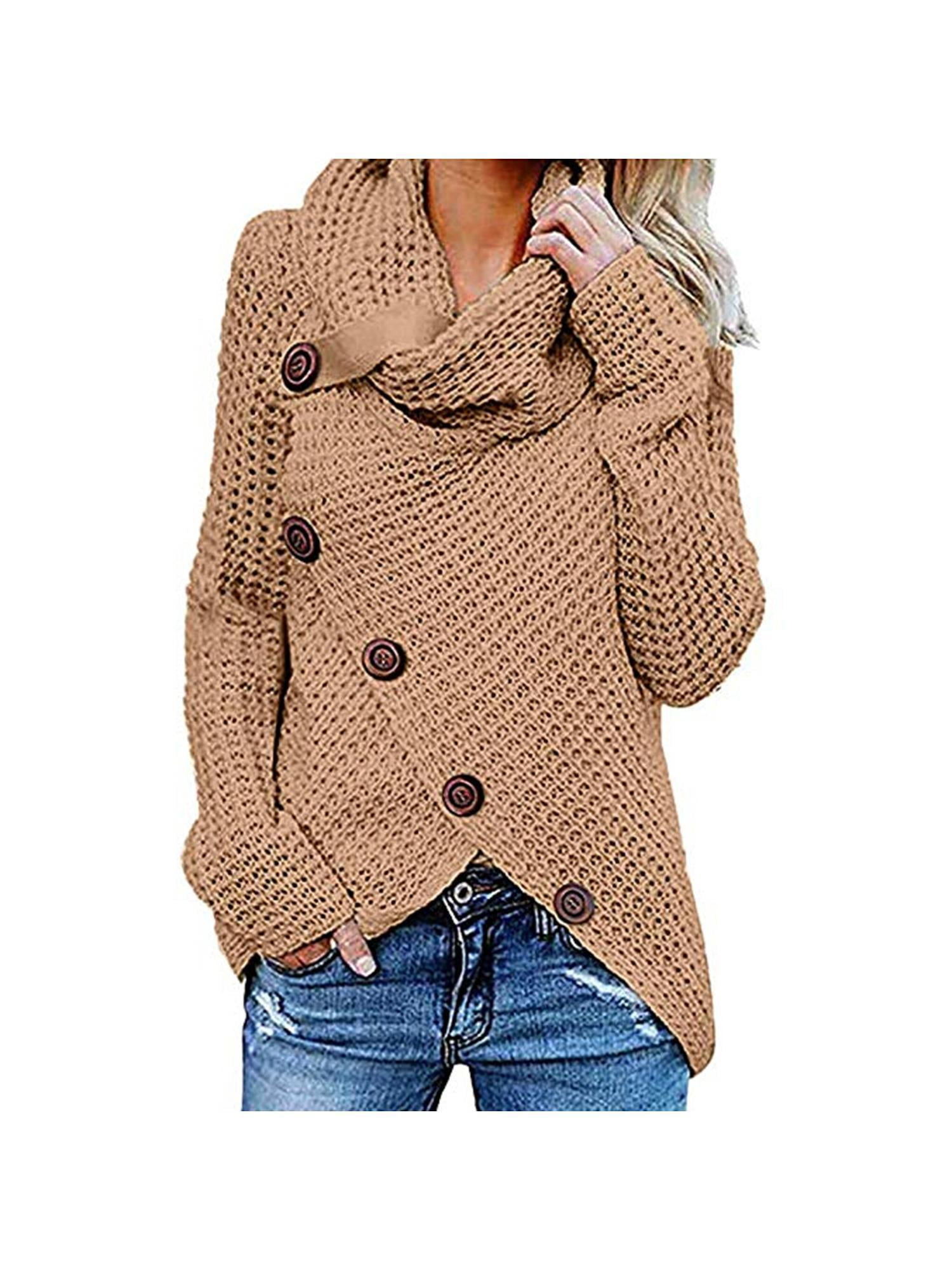 Women Fashion Casual Long Sleeve Loose Asymmetrical Turtleneck Cardigan IS