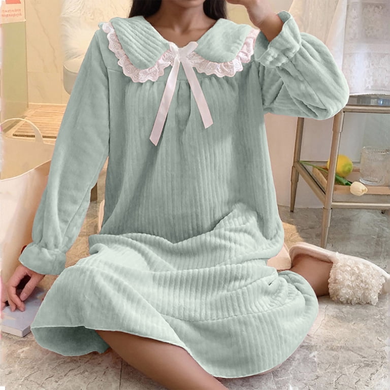 Flannel Nightgowns for Women Long Sleeve Pajama Nightgown Cute Sleepwear Soft Sleepshirt Long Sleep Dress