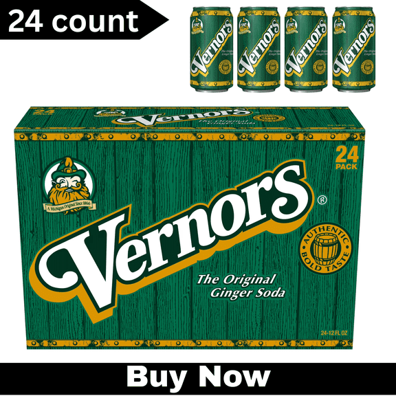 Vernors Caffeine Free Ginger Ale Soda Pop – 12 fl oz Cans, 24 Pack – Crisp & Refreshing Soft Drink