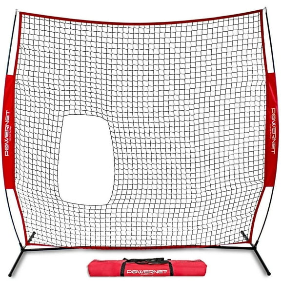 PowerNet 7x7 FT Pitch-Thru Protection Pitching Screen for Softball, 49 Sq Ft Barrier Net, Portable Pitching & Batting Practice Net, Open Area in Net to Allow Ball to Pass Through