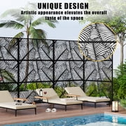 Outdoor Privacy Screen, Decorative Metal Privacy Panel with Palm Leaf Cutout, Freestanding Garden Divider for Patio, Balcony, Poolside, Black