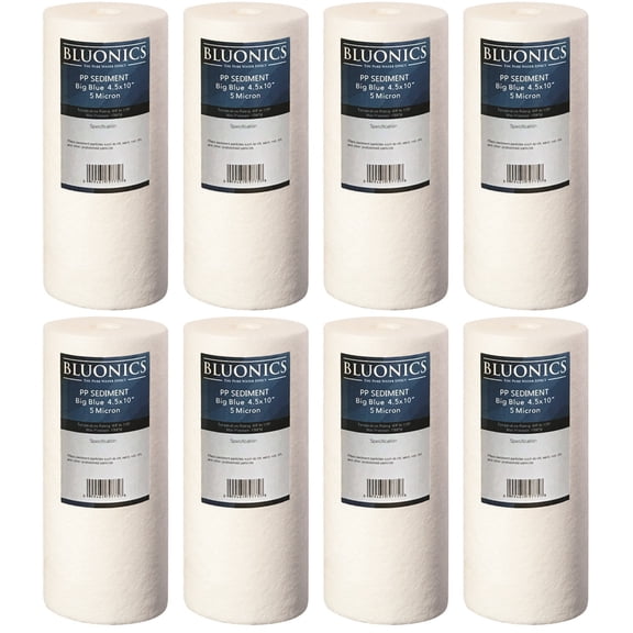 8 Big Blue Whole House Sediment Water Filters (5 Micron) 4.5" x 10" Cartridges
