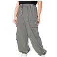 thumbnail image 2 of Ozmmyan Plus Size Womens Cargo Sweatpants Wide Leg Joggers Solid Color Drawstring Elastic Waist Loose Fit Cuffed Pants with Pockets Casual Lounge Trousers, 2 of 6