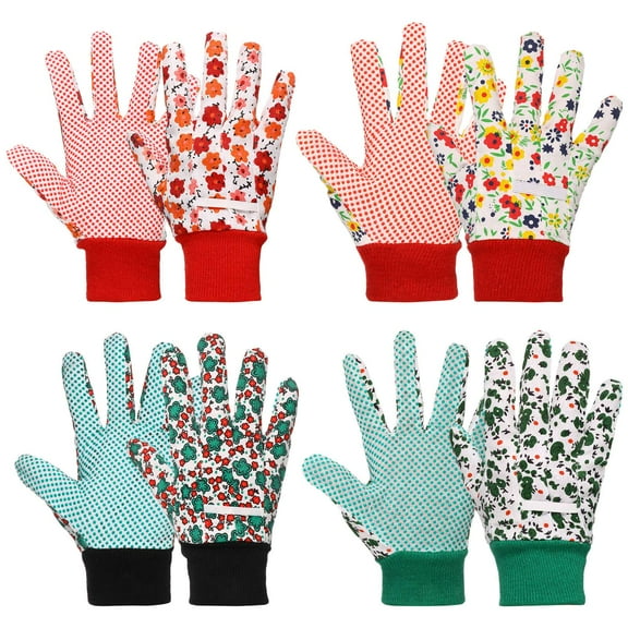 Hengguang 4 Pairs Gardening Gloves for Women, Floral Gardening Gloves for Ladies Women, Garden Gloves with Non-Slip Dots, Elastic Cuffs for Yard, Fishing, Weeding