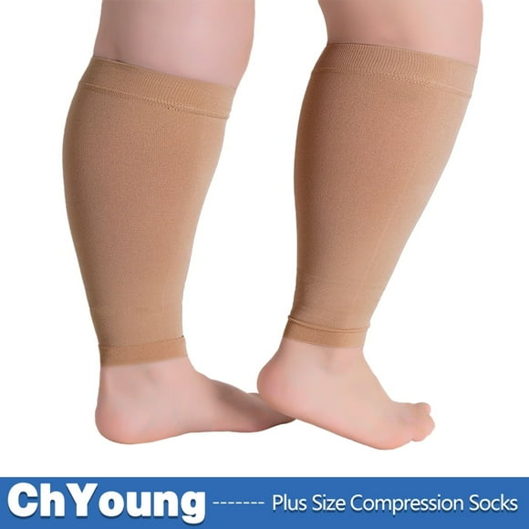 (1 Pair) Graduated Compression Socks Plus Size Circulation 20-30 mmHg - Extra Wide Opaque Closed Toe Women & Men Knee High Stockings for Swelling Edema Maternity Nursing Recovery DVT - Skin, Small