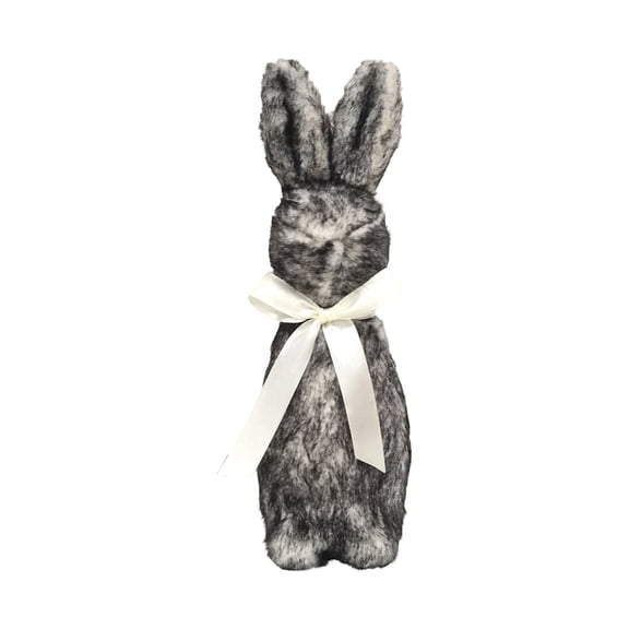Kiewfjdk 12.6" Flocked Easter Bunny Decorations, Plush Furry Rabbit Figurines with Satin Ribbon, Black, Easter Tabletop Decor for Spring Home Farmhouse Decor, Easter Gifts for Kids & Adults