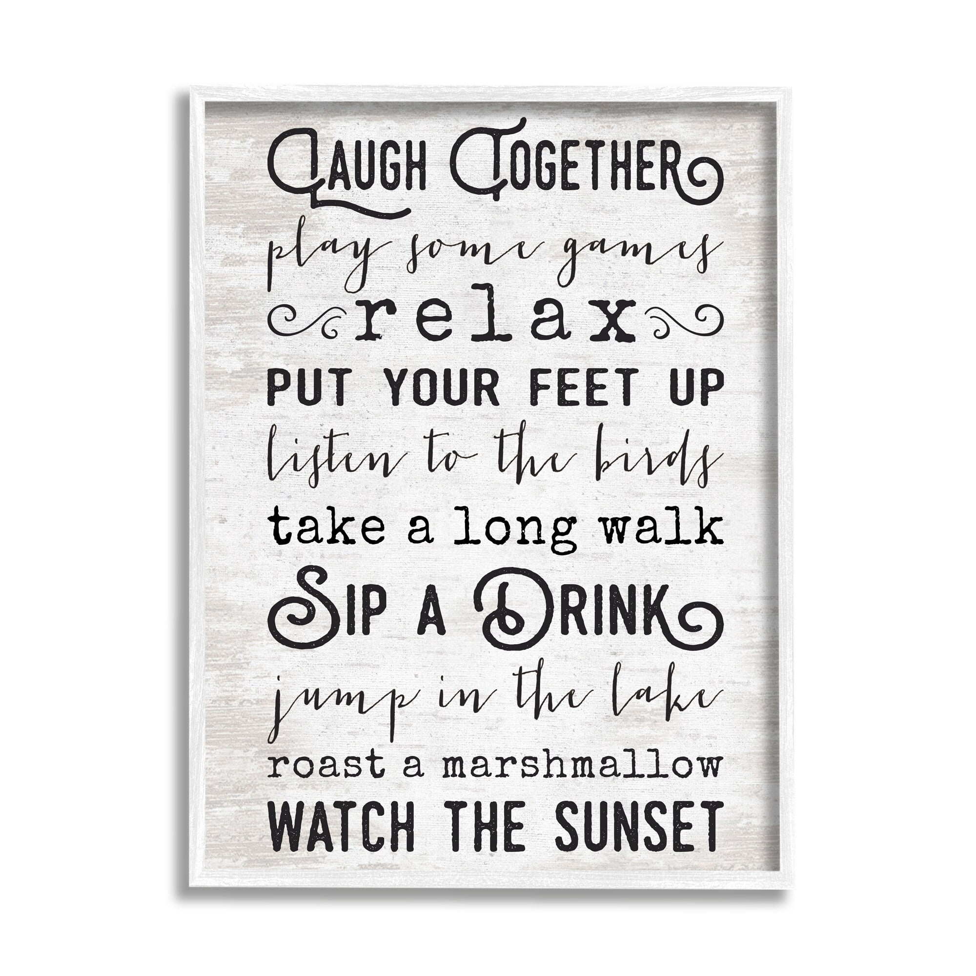 Stupell Industries Lake Rules Relaxing List Rustic Weathered Pattern Graphic Art White Framed Art Print Wall Art, Design by Lettered and Lined