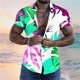 thumbnail image 3 of Camisas De Franela Para Hombre Casual Hombres Solapa Solapa Cocotero Estampado Manga Corta Puños Botón Puerto Estilo Floral Camisa Playa Hawaiianss Verano Top (Mint Green, S), 3 of 4