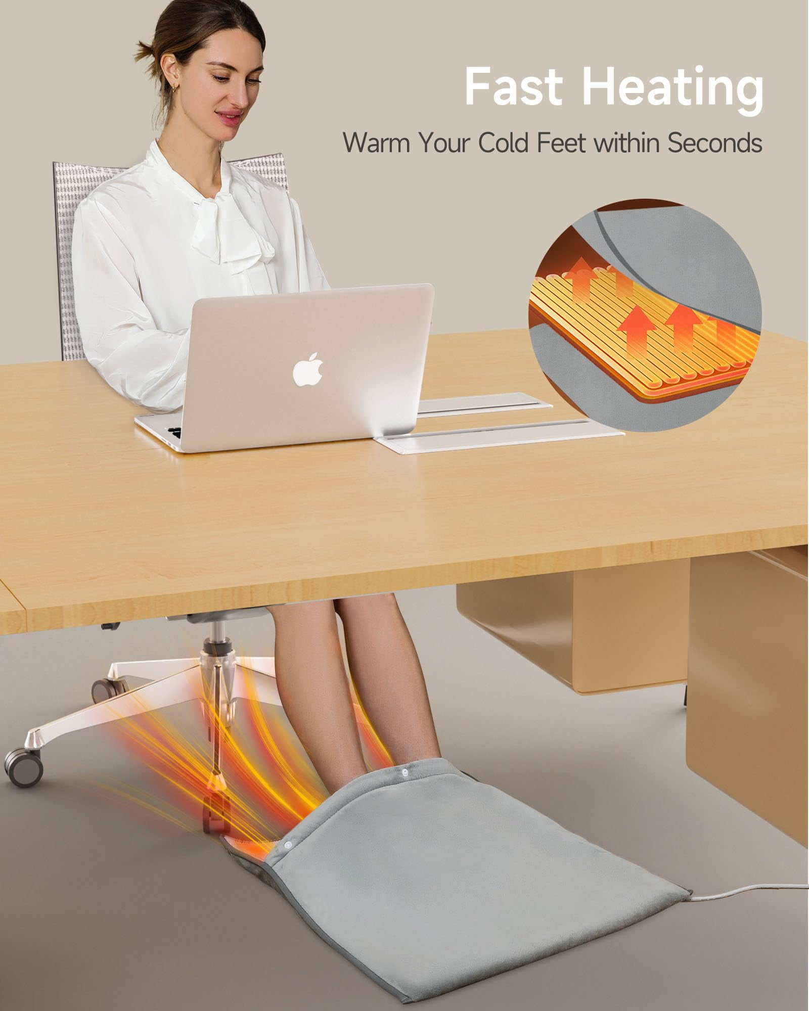 ALLJOY Foot Warmer, Electric Heating Pad for Feet with 4h Auto off & 3 Heat Levels, Fast Heating, Gray, Size 21"x20 "