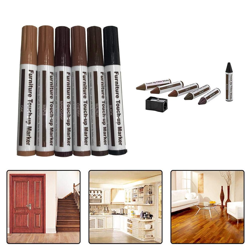 Hesroicy Furniture Repair Kit - Set of 6 Wood Grain Touch-Up Pens for Scratch and Floor Restoration, Brown