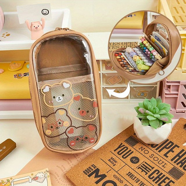 Large Capacity Bear Stationery Bag - Perfect for Office, School, Teenagers, Girls, Boys, Men, Women & Adults!