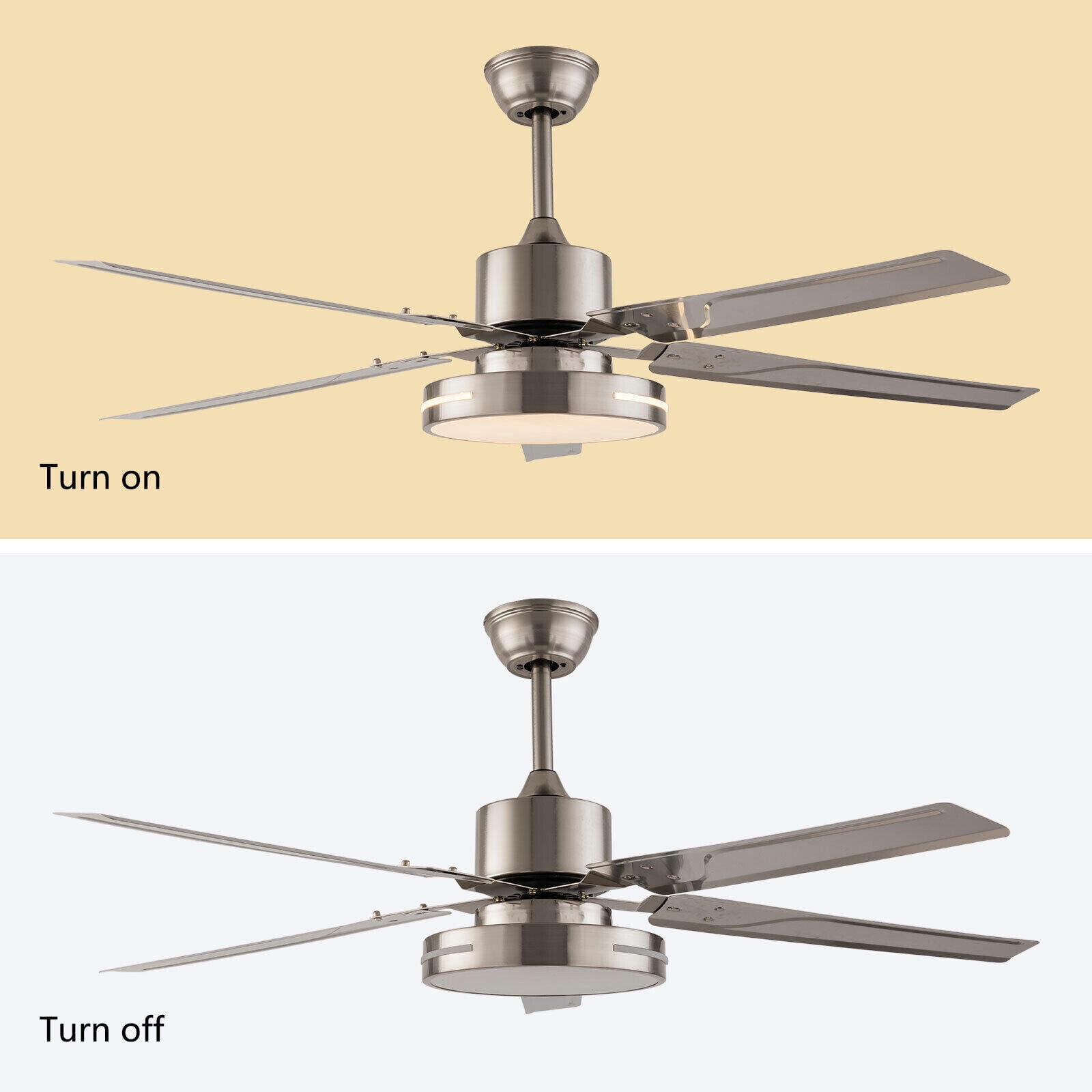 Ceiling Fan with Lights and Remote, Quiet Motor 48-inch Ceiling Fan with 5 Blades, 3 Speed 3 Light, Big Fans for Living Room, Bedroom, Silver