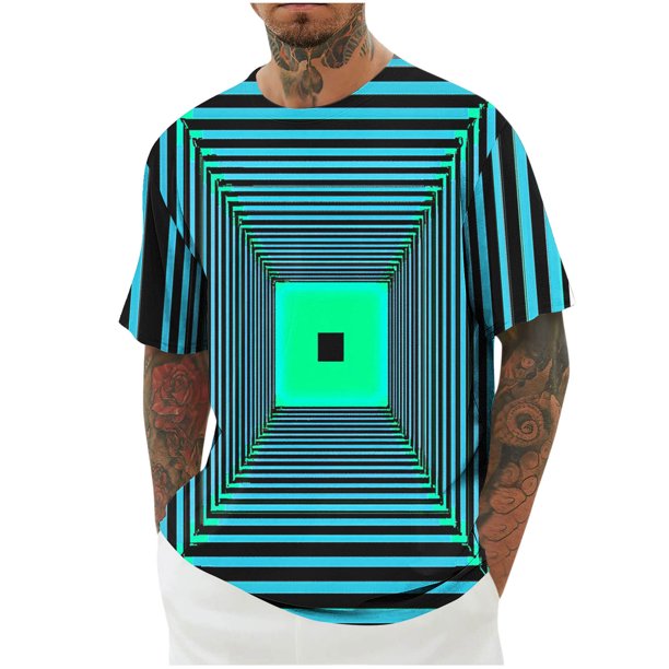 Mens Camisas de Manga Corta Impresión Casual Deportes Cuello Redondo Blusa, Poliéster Ligero para la Primavera Verano Al Aire Libre Uso Diario