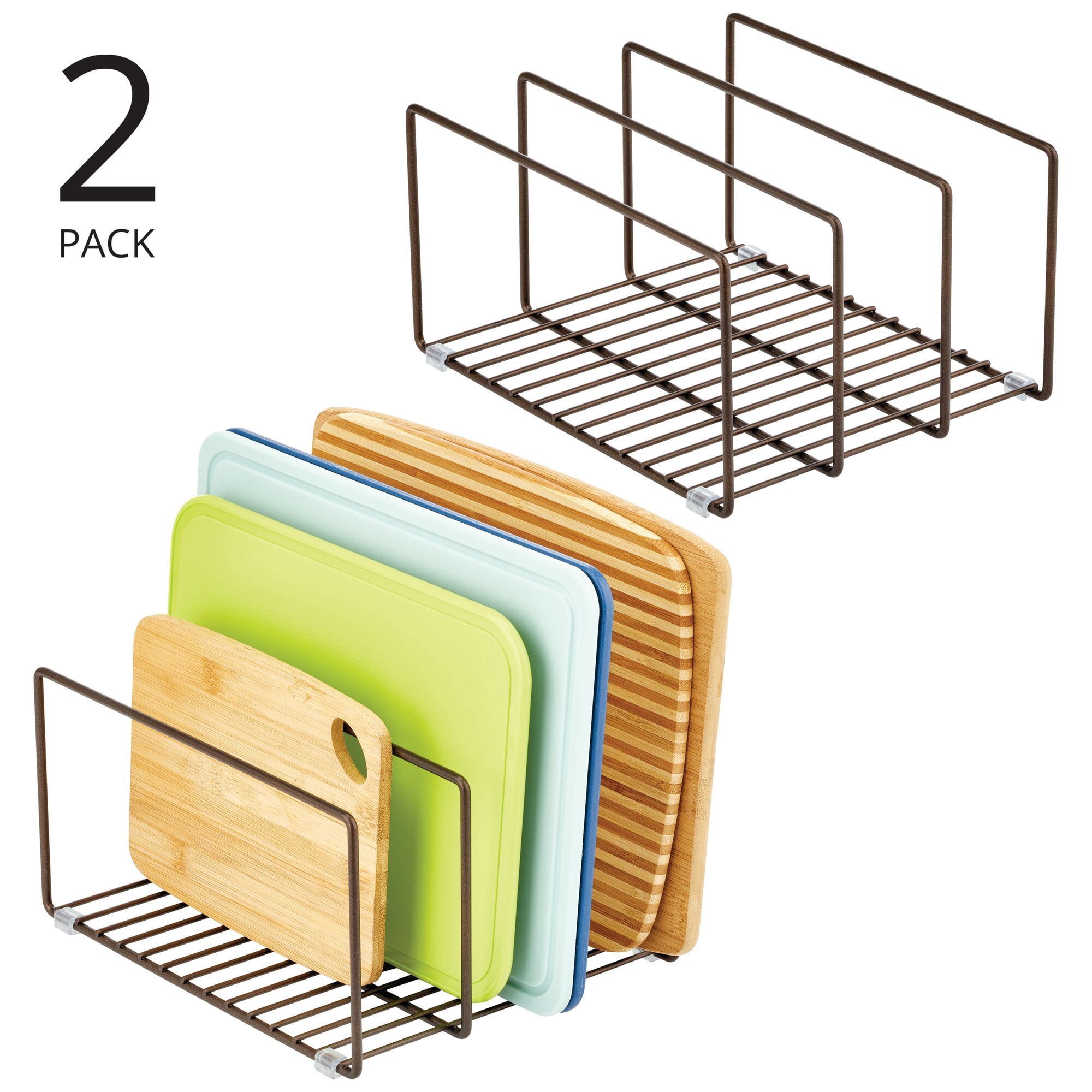 mDesign Steel Cookware Storage Organizer Rack for Kitchen - 2 Pack - Bronze