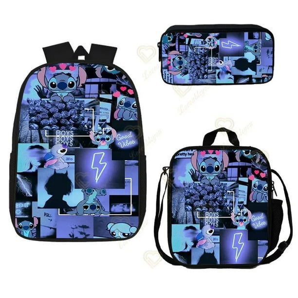 Mochila Disney Stitch de 3 piezas para escuela primaria y secundaria, bolsa de almuerzo, bolsa de lápices, suministros escolares impermeables