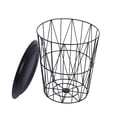 thumbnail image 1 of Black Metal Wire Basket Wooden Top Side Table Storage Loft Living Home Furniture, 1 of 5