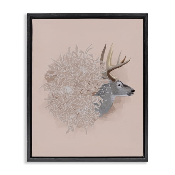 Stupell Industries Contemporary Pink Deer & Mum Flower Black Floating Frame Canvas Art, 17 x 21, by Katie O'Shea