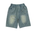 thumbnail image 2 of OYXSER Little Girls Jean Shorts Y2K Vintage High Waist Straight Leg Denim Shorts Drawstring Shorty Shorts for Teen Girls, Blue 7-8Y, 2 of 8
