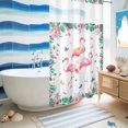 thumbnail image 5 of No Hook Shower Curtain, Pink Flamingo Shower Curtains for Bathroom with See Through Top Window, Tropical Botanical Summer Butterfly Flower Waterproof & Washable Bath Curtain Stand Up Stall 36"x72", 5 of 9