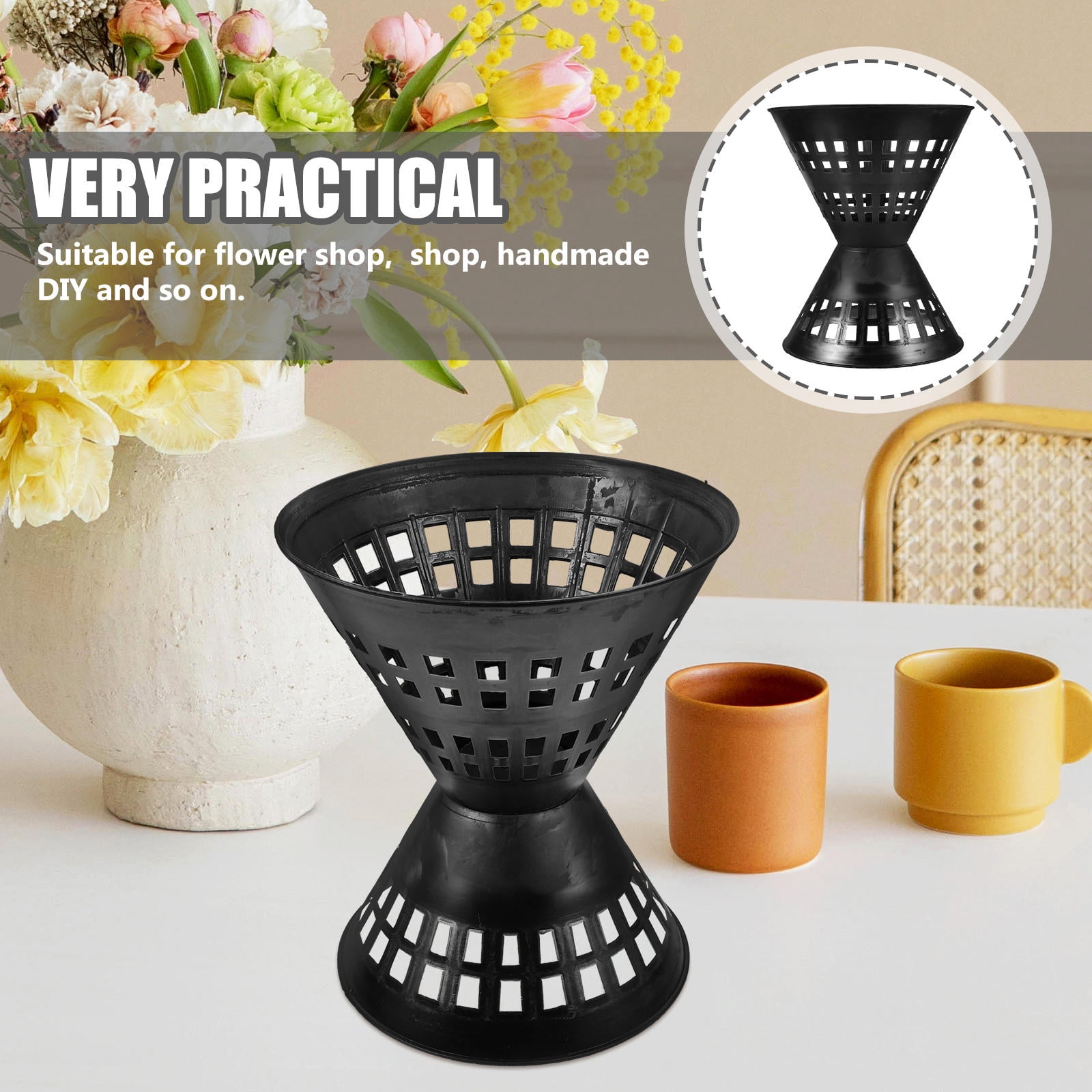 LOLIPPYY 5-Pack Black Plastic Flower Bouquet Holders for Table Centerpieces and Floral Arrangements in Hotels and Events