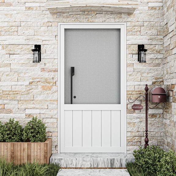 36" x 80" Screen Half Lit 80-In Height White Primed Screen Door Slab Only