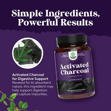 Cleanse and Detox Activated Charcoal Capsules - Purifying Detox Pills with 1200mg per serving Coconut Charcoal Powder for Bloating Relief and Body Detox Cleanse - Active Charcoal for Gut Health