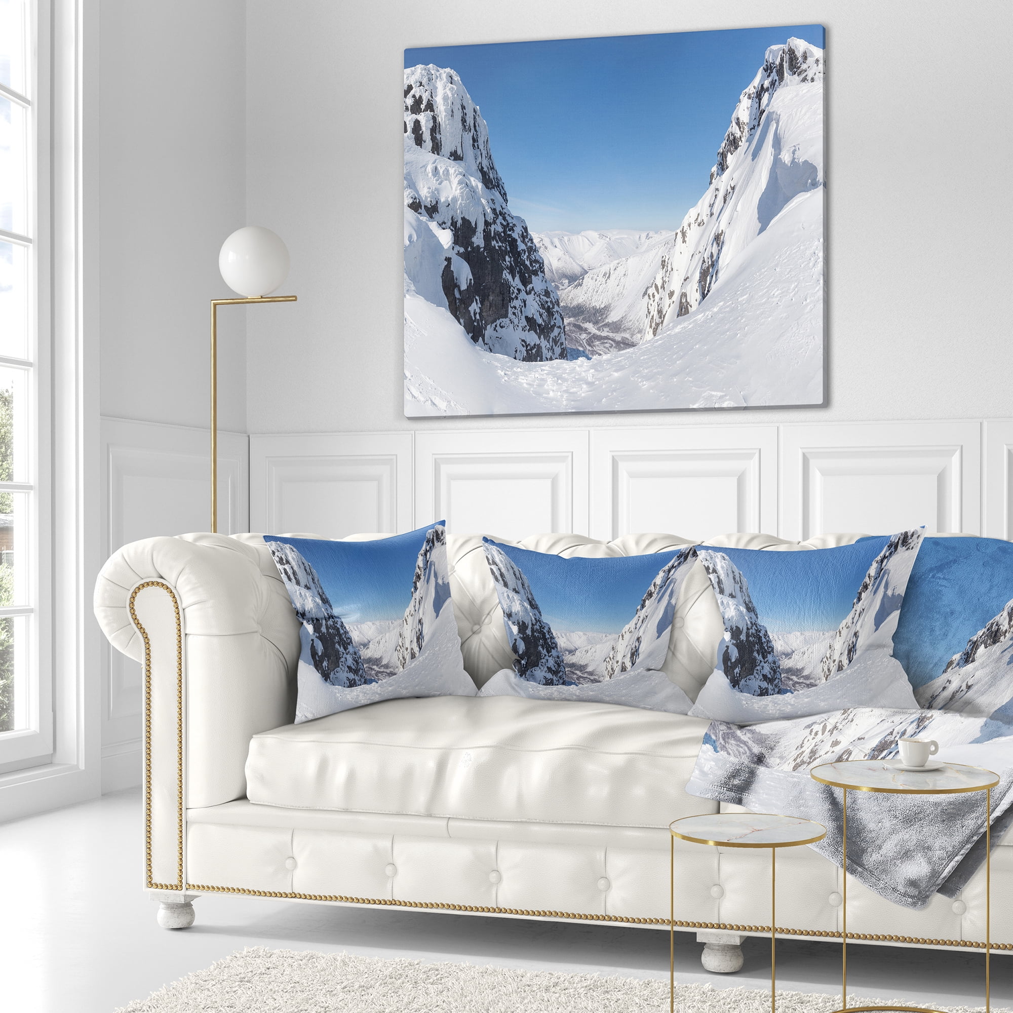 Designart Pass in the Northern Winter Hills - Landscape Printed Throw Pillow - 16x16